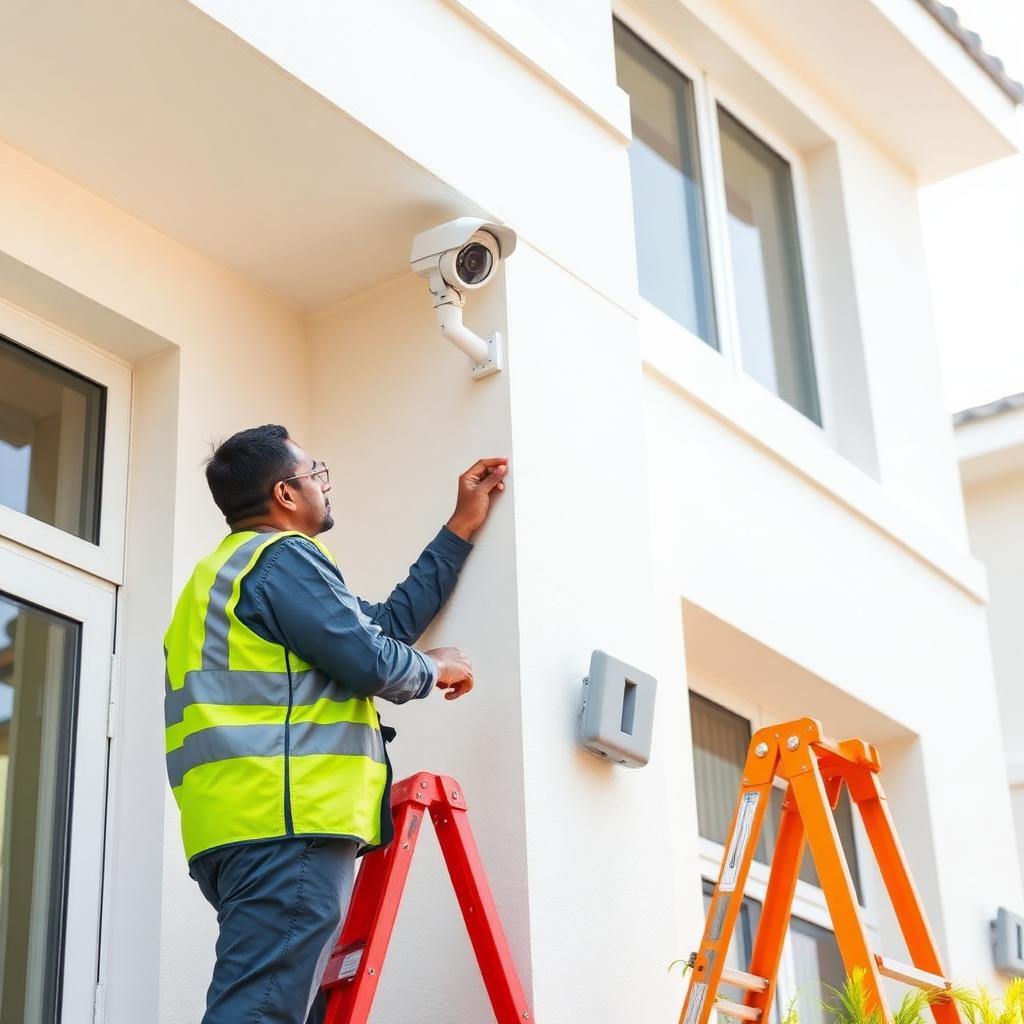 CCTV security camera installation on Hyderabad home exterior wall with night vision dome camera