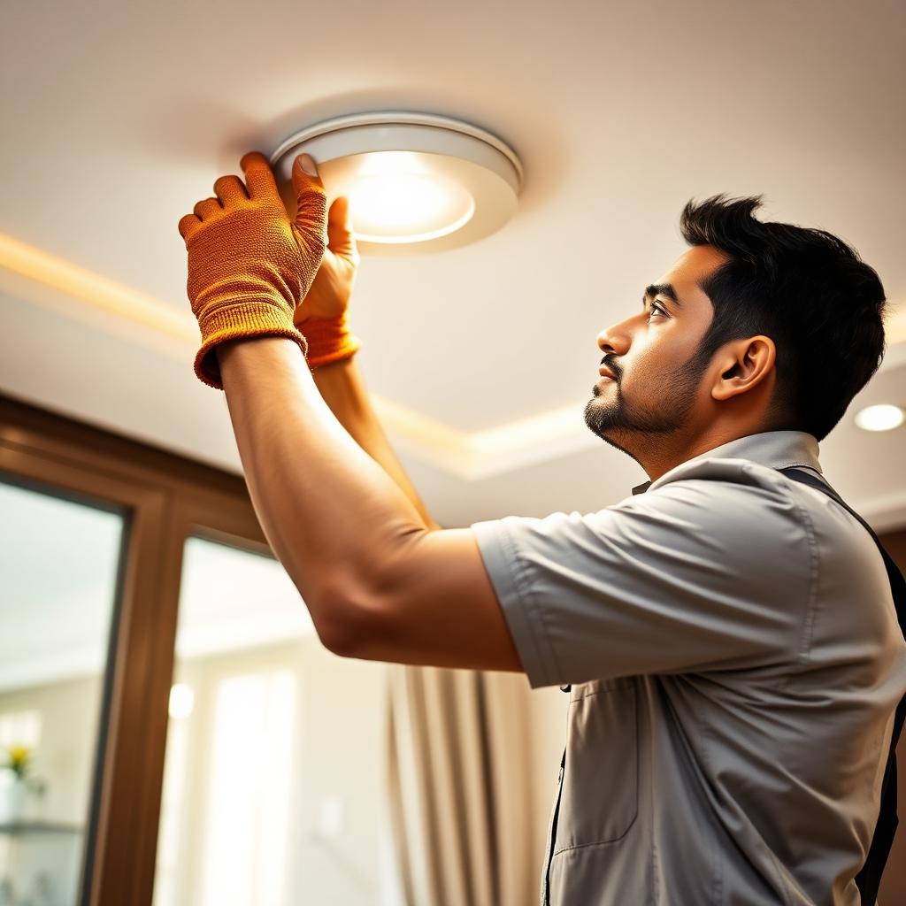 Certified electrician installing ceiling fan and repairing home wiring in Hyderabad